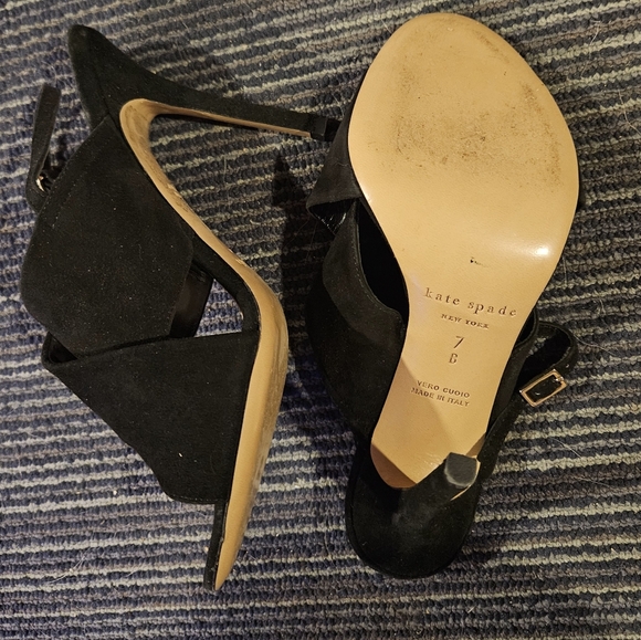 KATE SPADE ♠️ size 7 Black Suede ⚫️ cross-strap slingback open-toe stiletto 4in - Picture 5 of 8